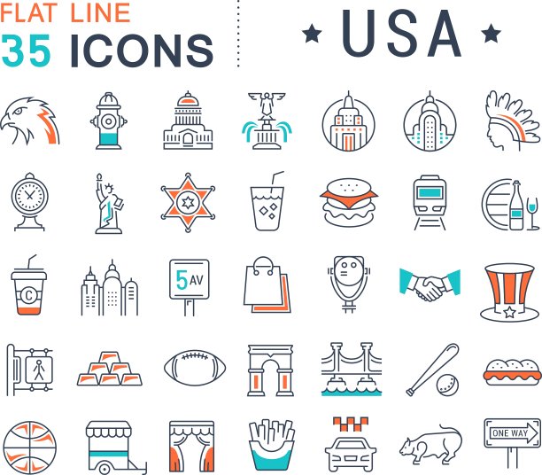 设置平坦线图标美国和美国图片下载