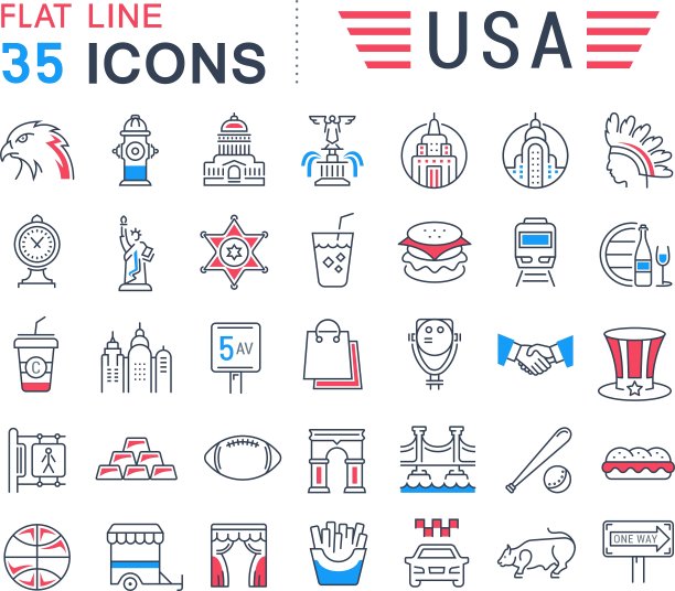 设置平坦线图标美国和美国图片下载