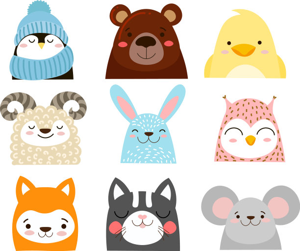 一套可爱可爱的动物企鹅小羊兔子图片下载
