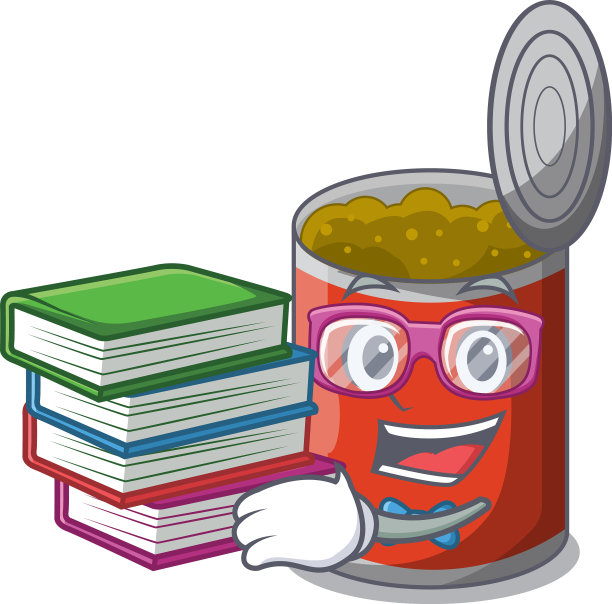 学生把书、罐头食品放在桌布上图片下载