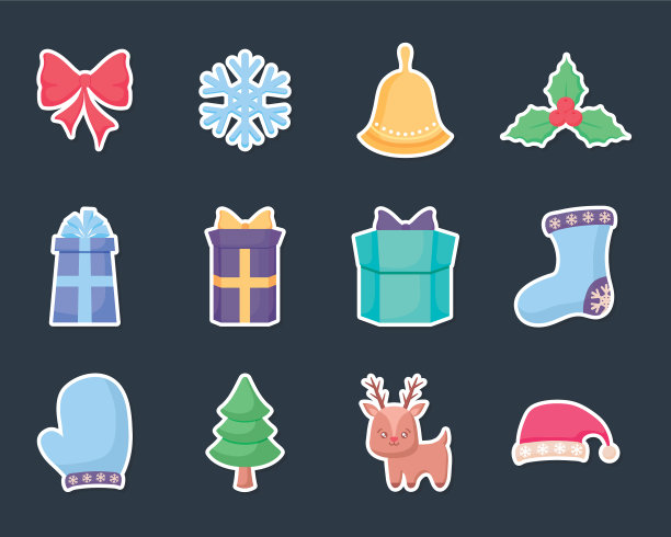 礼物盒与设置图标的圣诞节图片下载