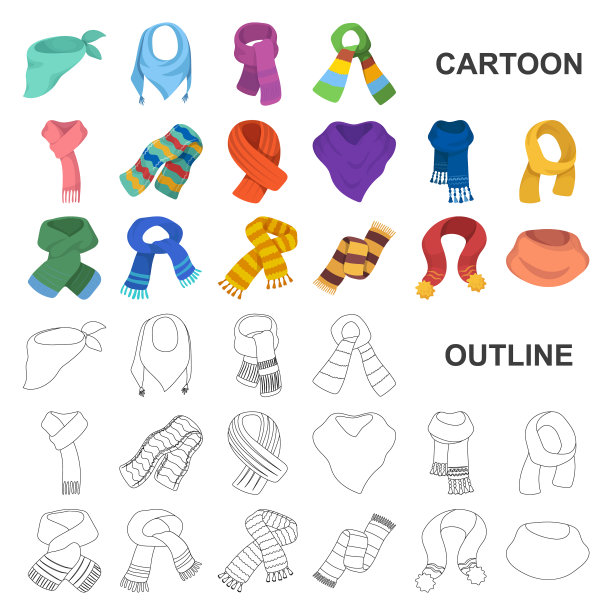围巾和披肩卡通图标在集合图片下载