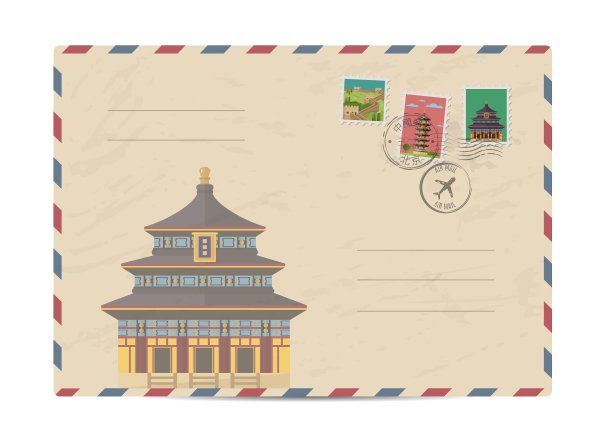 老式的邮政信封，上面印着中国邮票图片下载