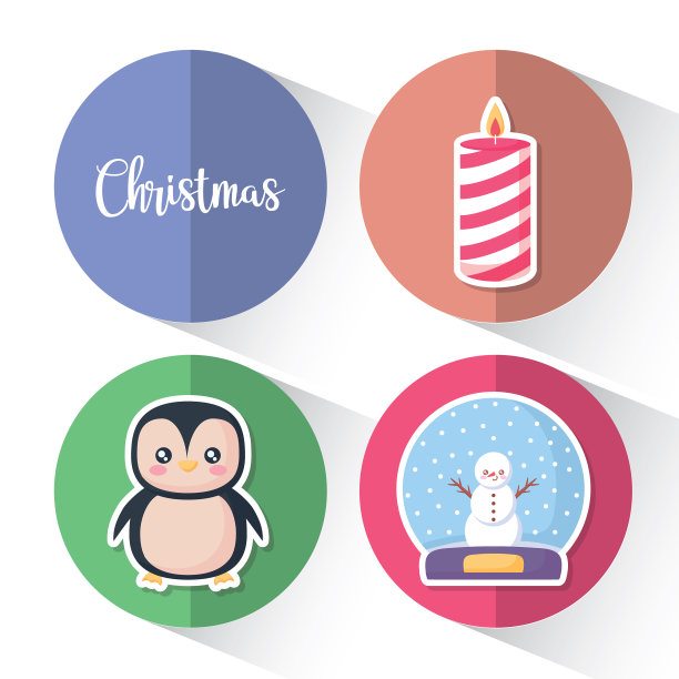 企鹅与设置图标的圣诞节图片下载