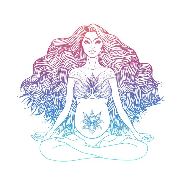 手画的孕妇坐在莲花的姿势图片下载