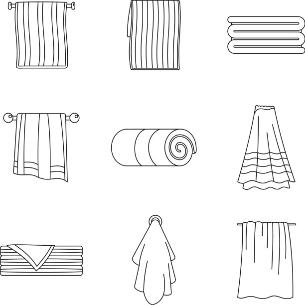 毛巾挂温泉浴图标设置轮廓风格图片下载