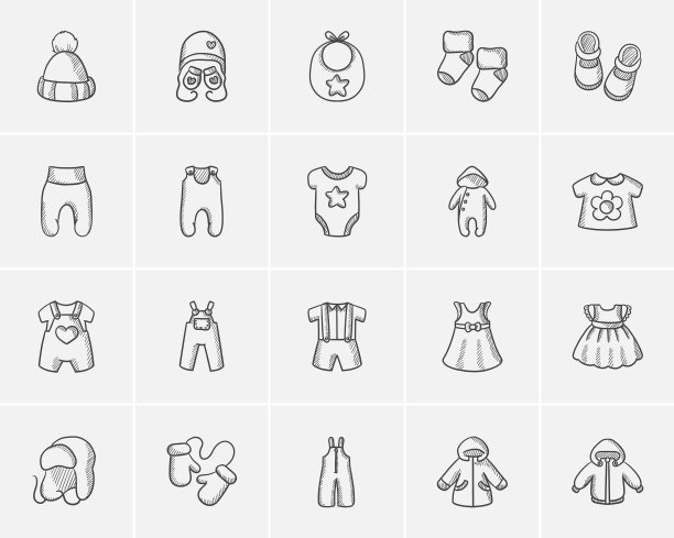 婴儿衣服素描图标设置图片下载