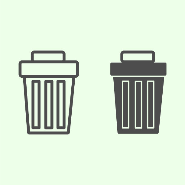 回收箱线性图标和实心图标。删除垃圾桶轮廓样式，白色背景上的象形图。移动概念和网页设计的办公室和商务标志。矢量图形。图片下载