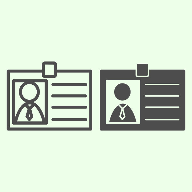 徽章线和实体图标。个人员工身份证与照片轮廓风格象形图在白色背景。商业id徽章与化身的移动概念和网页设计。矢量图形。图片下载