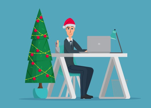 圣诞树商人坐在桌子旁图片下载