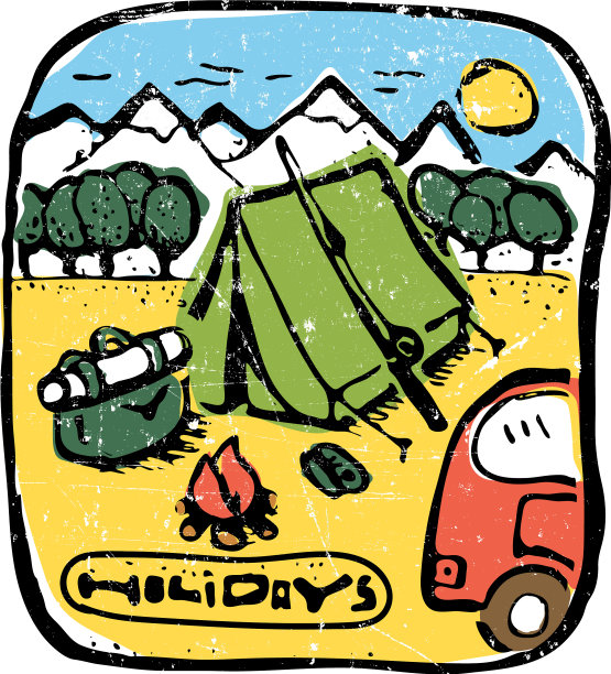 照片露营在树林标志标签图片下载