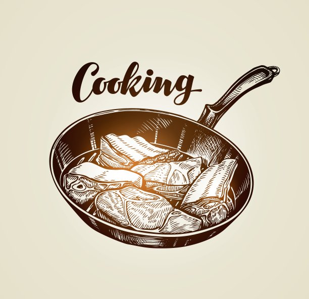 煎锅上的熟牛排图片下载