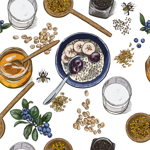 超级食物早餐无缝植物模式图片下载