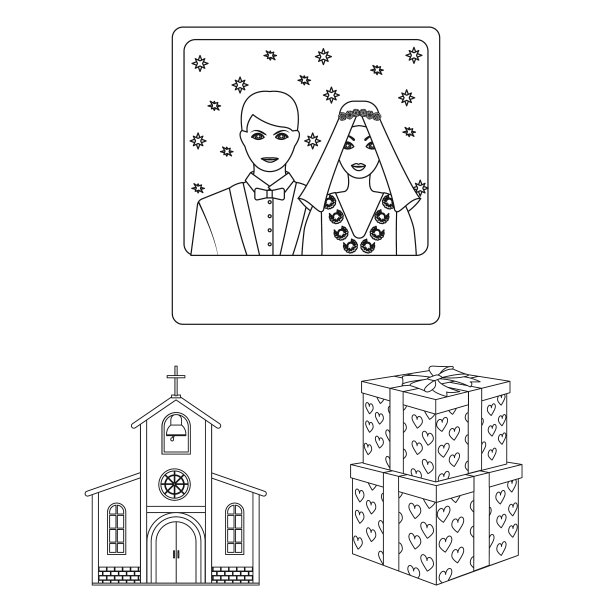 婚礼和属性概述图标集图片下载