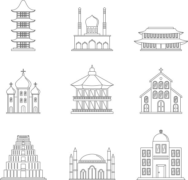 庙塔城堡图标设置轮廓风格图片下载