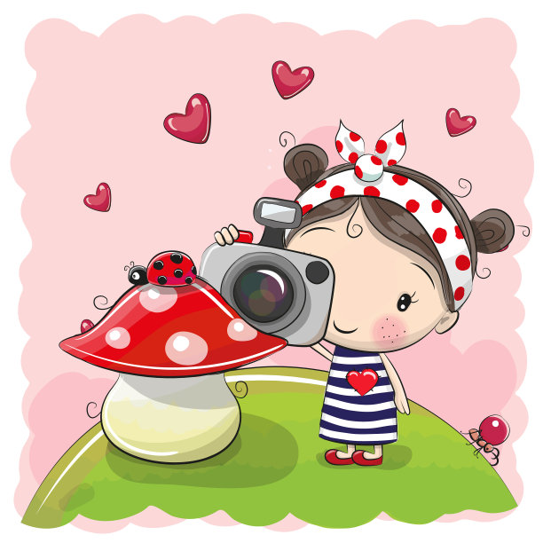 可爱的卡通女孩与一个相机图片下载