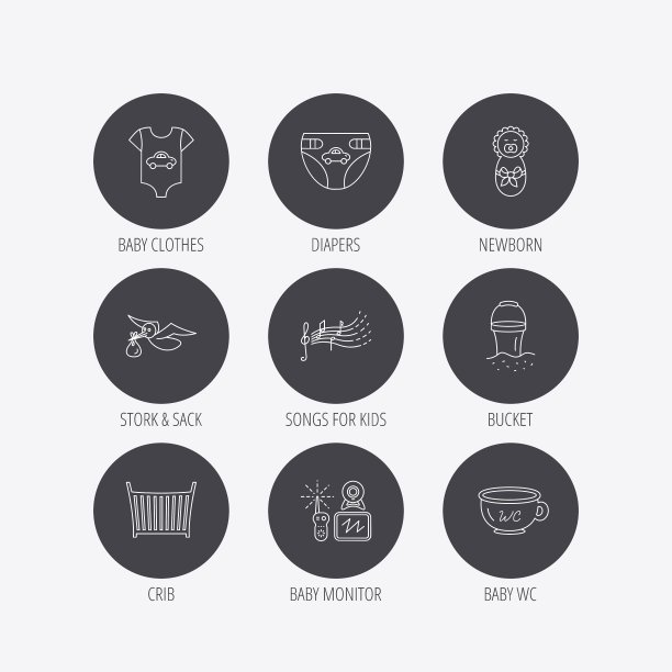 尿布、新生儿和衣服的图标图片下载