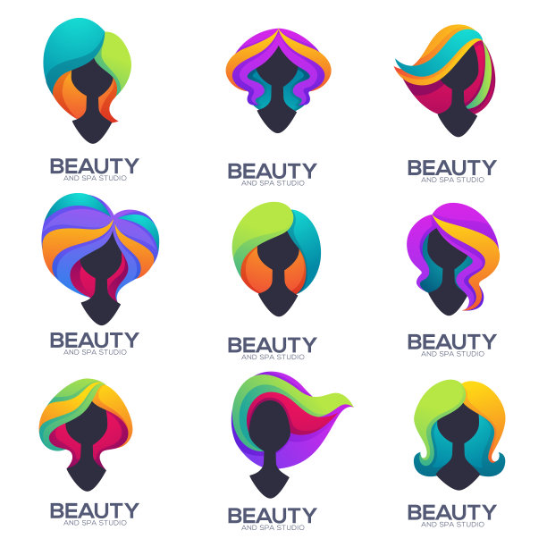 女性头部剪影与时尚的集合图片下载