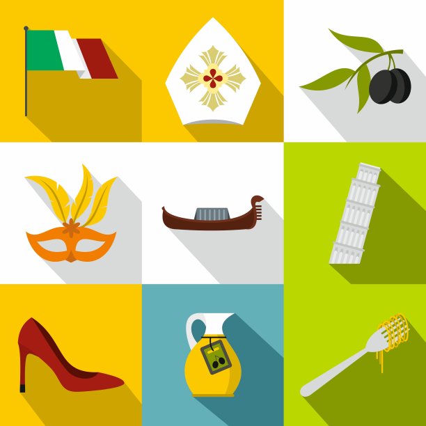 意大利图标设置扁平风格图片下载