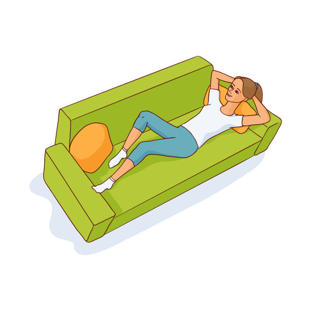 画一个躺在沙发上休息的年轻女子图片下载