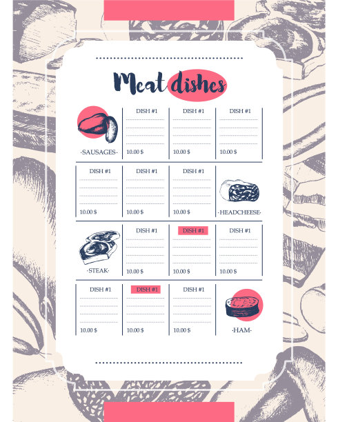 加工肉类-手绘模板菜单图片下载