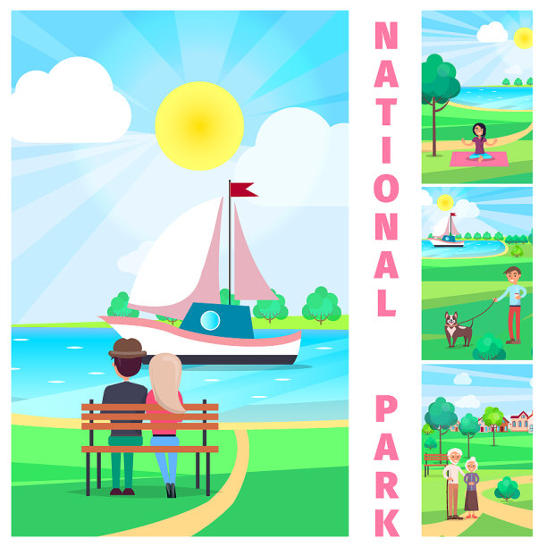 国家公园和夫妇欣赏游艇图片下载