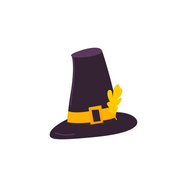 卡通风格的朝圣者帽与黄色的橡树叶图片下载