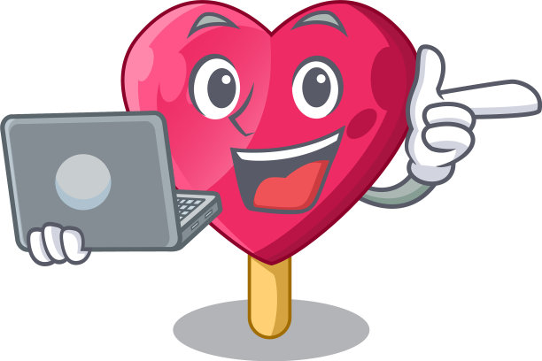 笔记本电脑上的巧克力心形冰淇淋卡通图片下载