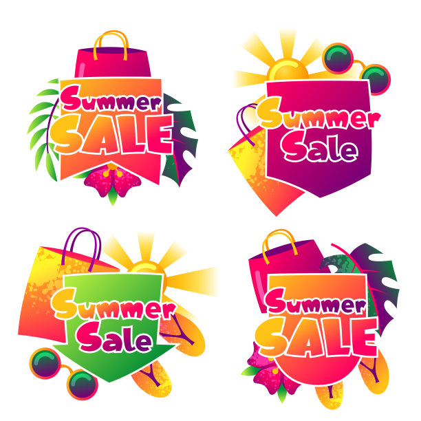 夏季销售标签与色彩丰富的阳光元素图片下载
