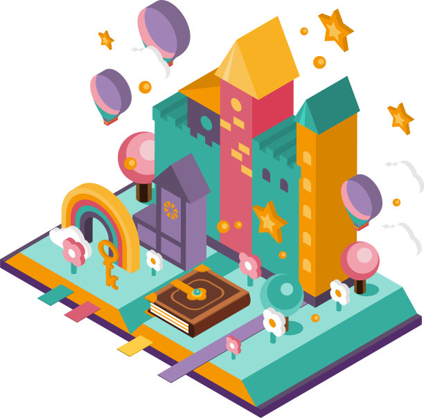 打开书与一套童话元素图片下载