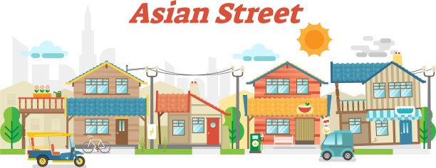 亚洲小镇街道外景建筑图片下载