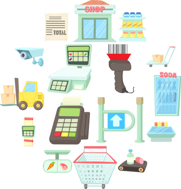 超市物品图标设置卡通风格图片下载