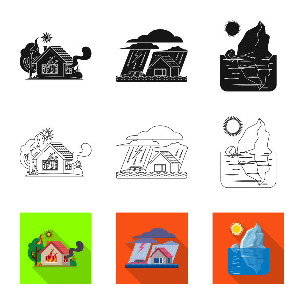 设计的自然灾害标志集图片下载