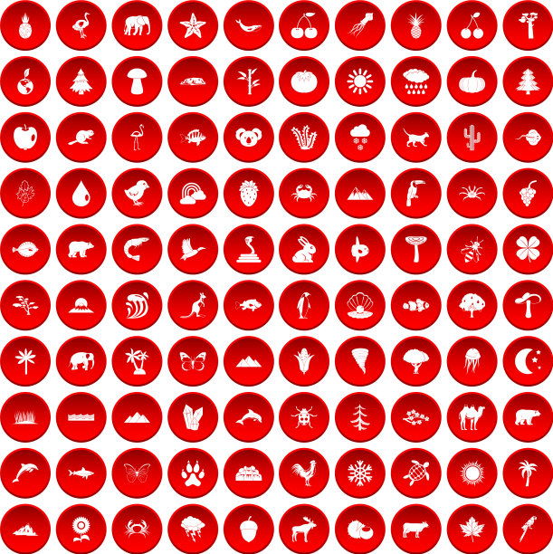 100个自然图标设置为红色图片下载