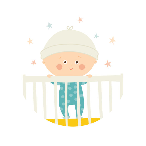 可爱的婴儿1岁站在婴儿床沐浴图片下载