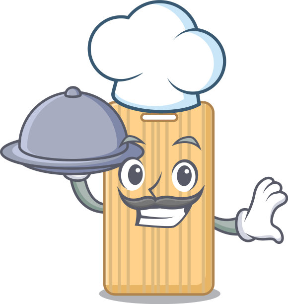 厨师用食物木砧板做吉祥物卡通图片下载