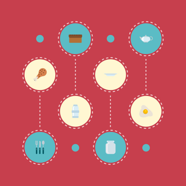 一套平铺风格的美食图标符号图片下载