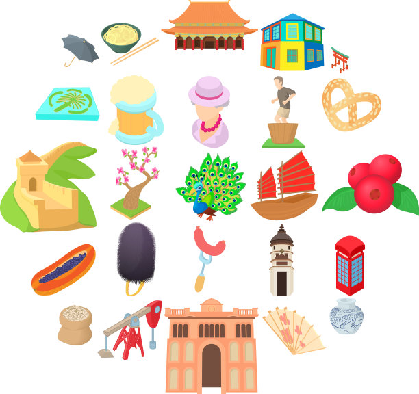 文化沟通图标设置卡通风格图片下载