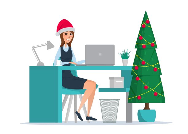 女商人坐在桌前拜年图片下载