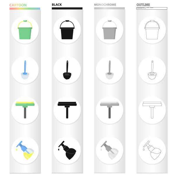 清洁和女保洁员卡通图标在集合图片下载