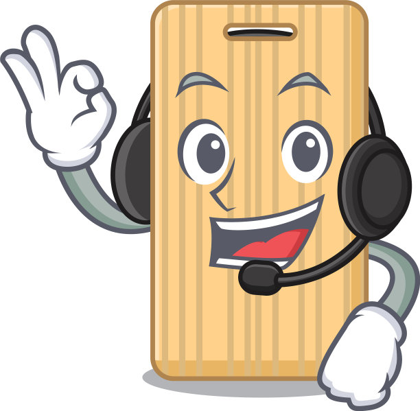 带有耳机木切板的卡通吉祥物图片下载
