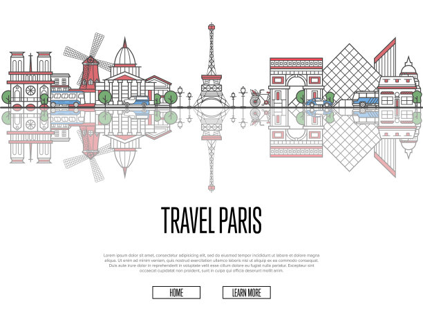 巴黎旅游海报线性风格图片下载
