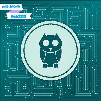 可爱的猫头鹰卡通人物图标上的绿色图片下载