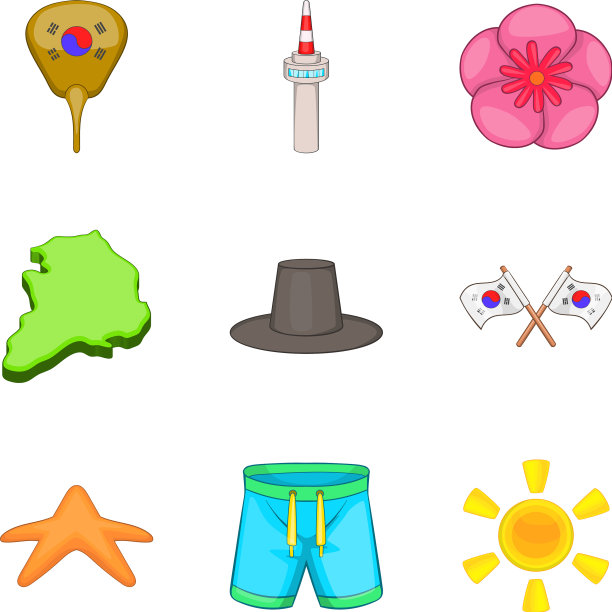 韩国生活方式图标设置卡通风格图片下载