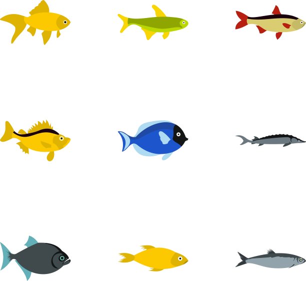 海洋鱼图标设置扁平风格图片下载