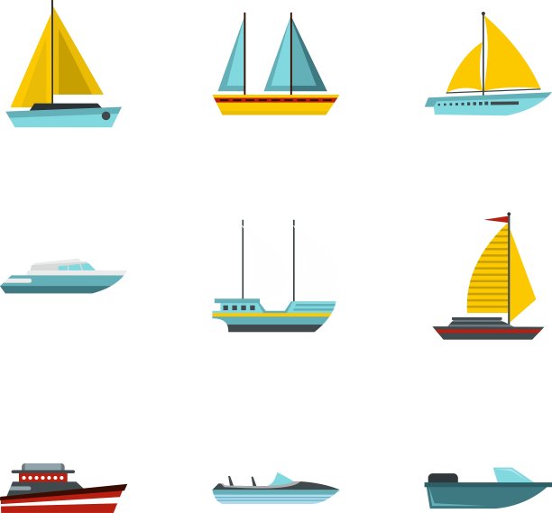 海洋运输图标设置扁平风格图片下载