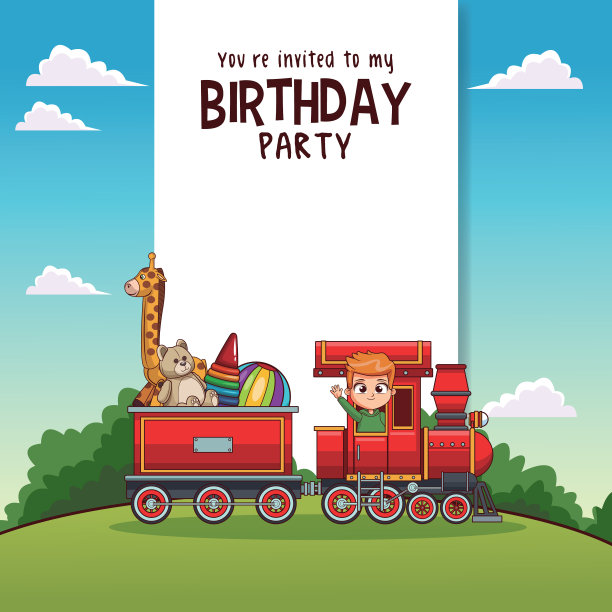 孩子们在火车上的生日贺卡图片下载
