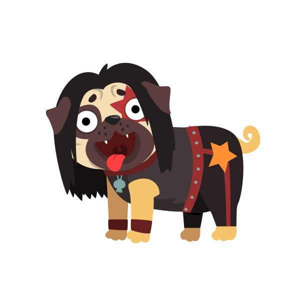 滑稽的哈巴狗角色装扮成摇滚歌手图片下载