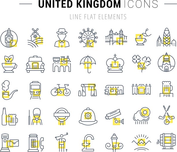 英国扁平线性图标图片下载