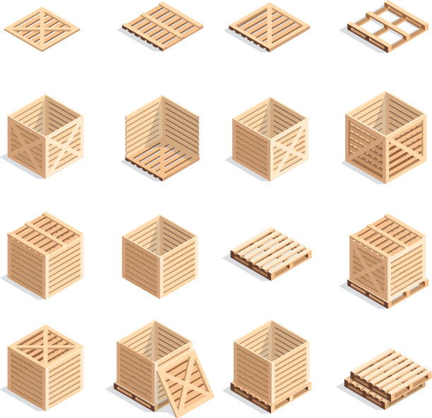 一套等距的木箱和托盘图片下载